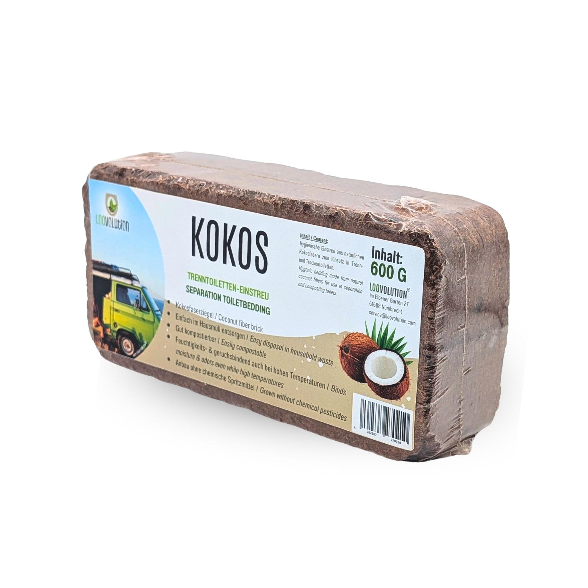Loovolution - Kokosziegel 600g stark saugendes Einstreu für Trenntoiletten, platzsparend, natürlich & ergiebig