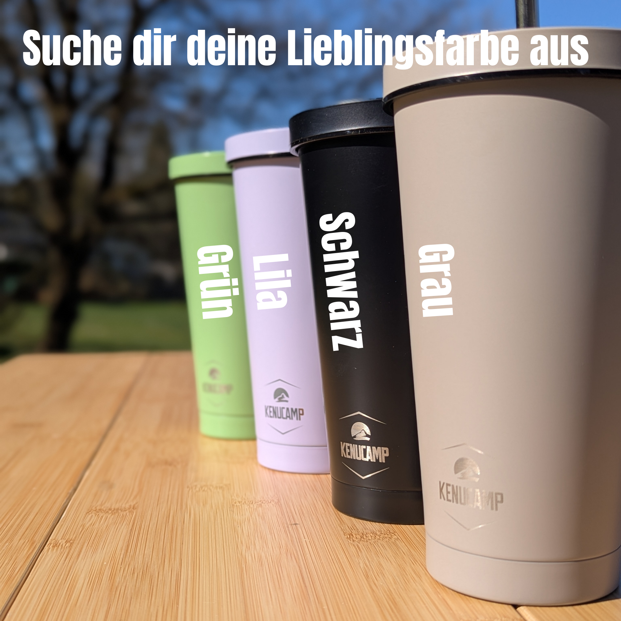 Kenucamp - Premium Edelstahl Thermobecher mit Deckel und Strohhalm – 500ml