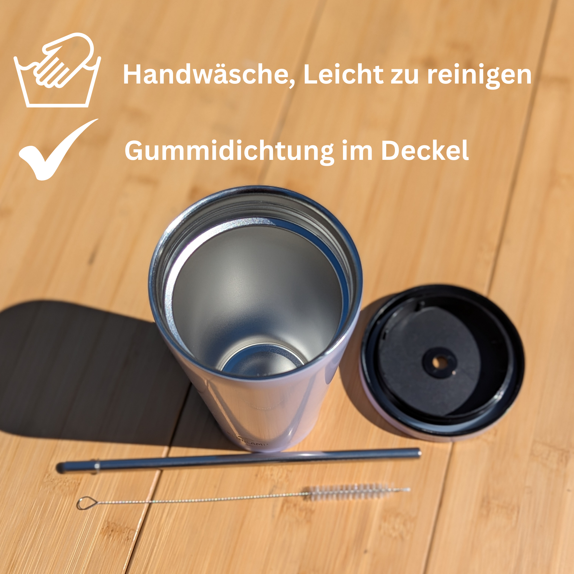 Kenucamp - Premium Edelstahl Thermobecher mit Deckel und Strohhalm – 500ml