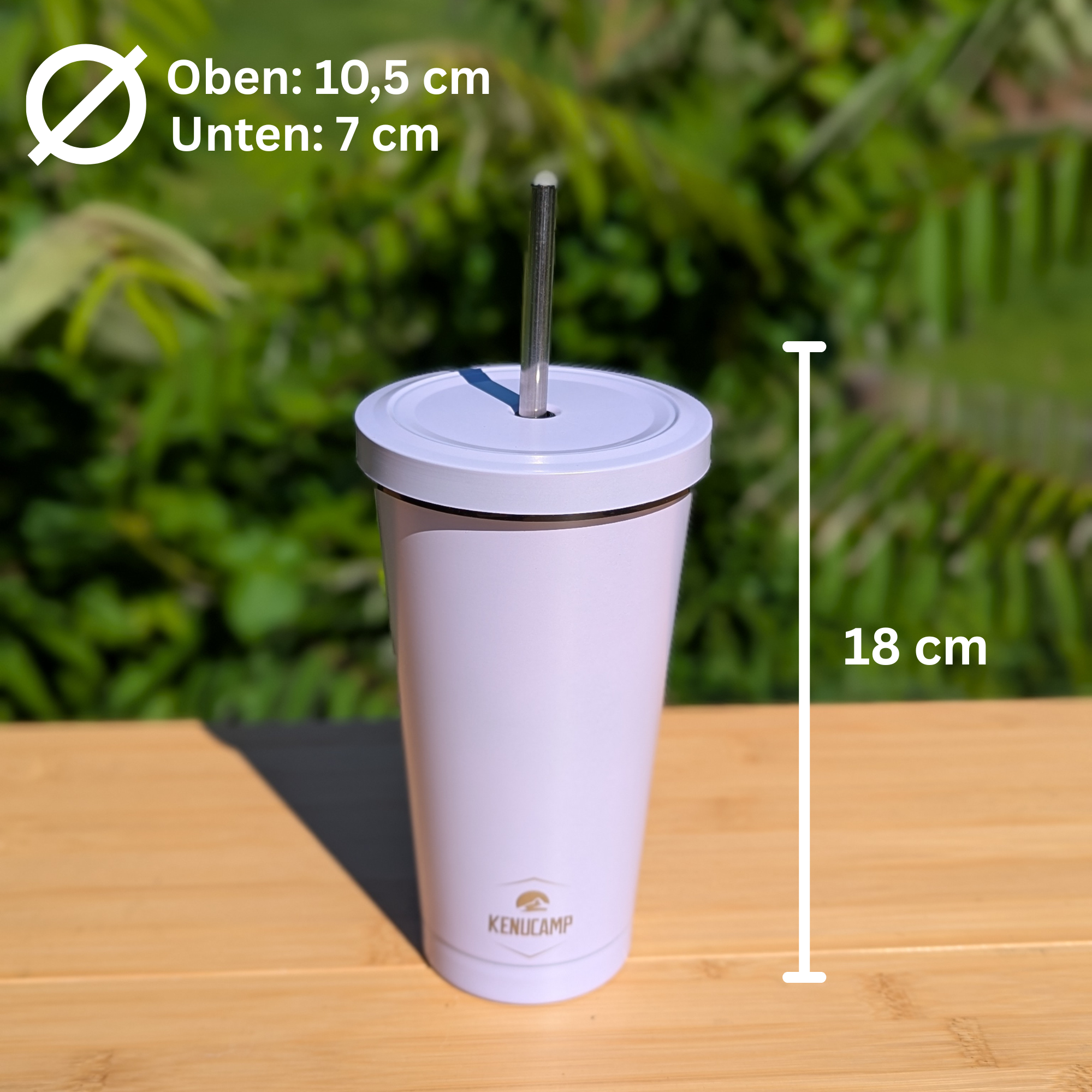 Kenucamp - Premium Edelstahl Thermobecher mit Deckel und Strohhalm – 500ml