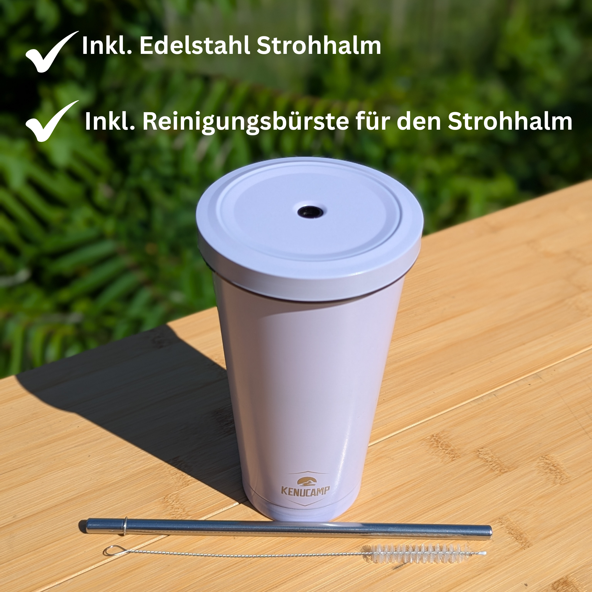 Kenucamp - Premium Edelstahl Thermobecher mit Deckel und Strohhalm – 500ml