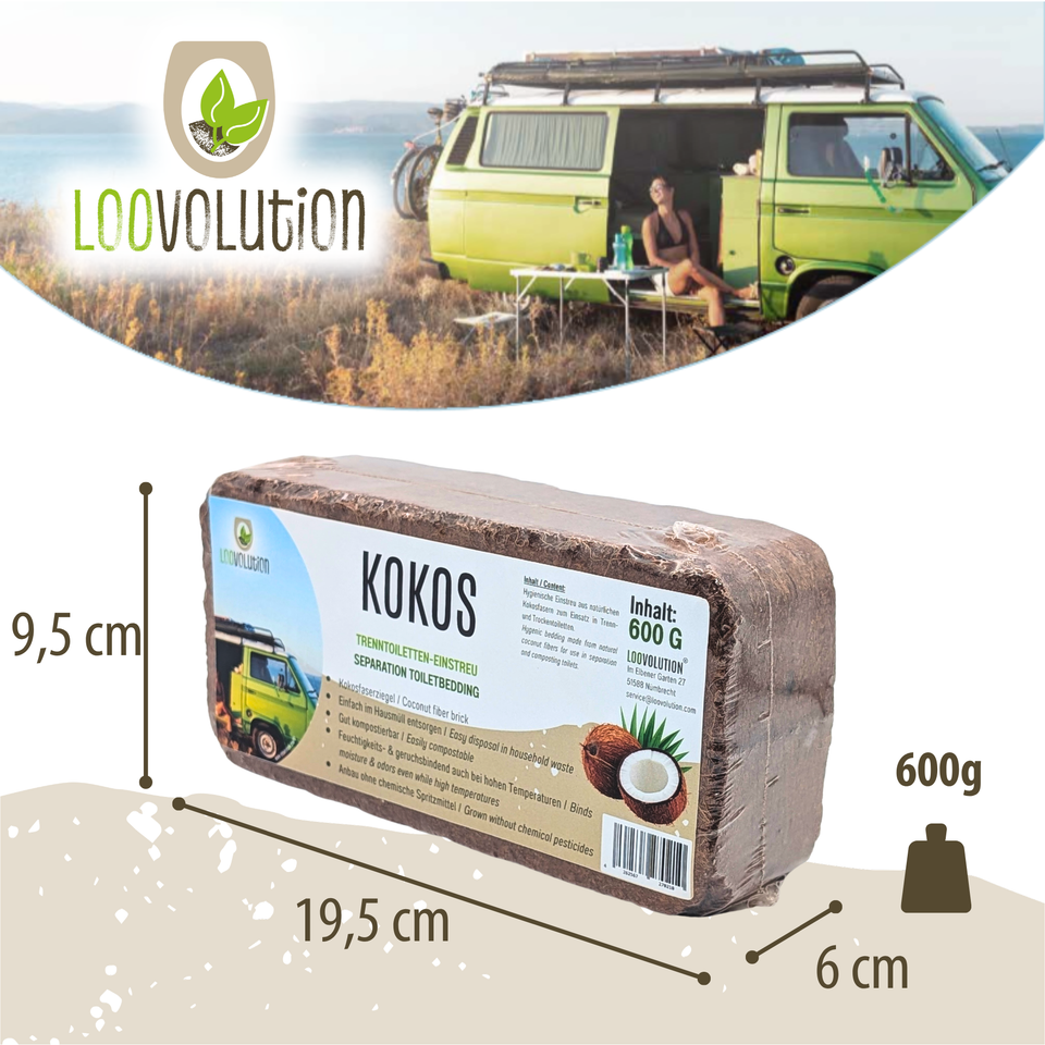 Loovolution - Kokosziegel 600g stark saugendes Einstreu für Trenntoiletten, platzsparend, natürlich & ergiebig