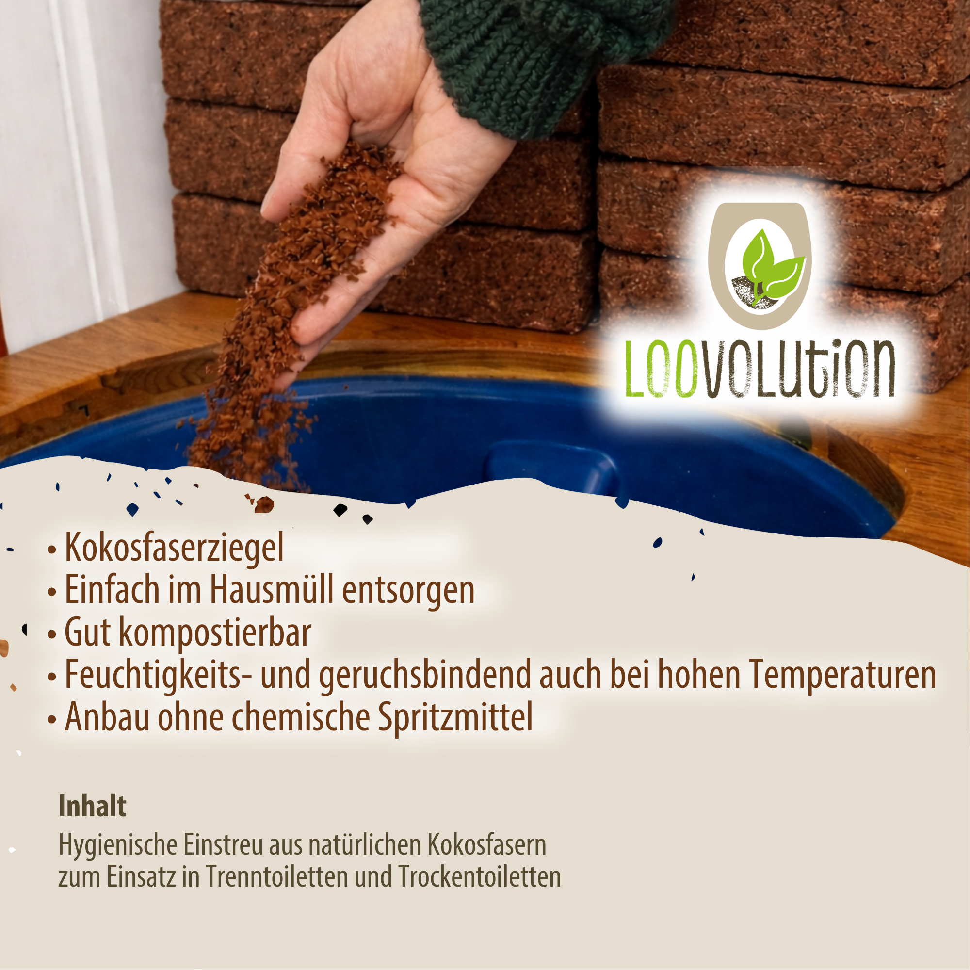 Loovolution - Kokosziegel 600g stark saugendes Einstreu für Trenntoiletten, platzsparend, natürlich & ergiebig