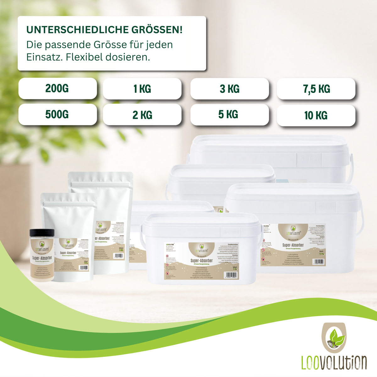 Loovolution® - Superabsorber Granulat zum aufsaugen jeglicher Flüssigkeiten