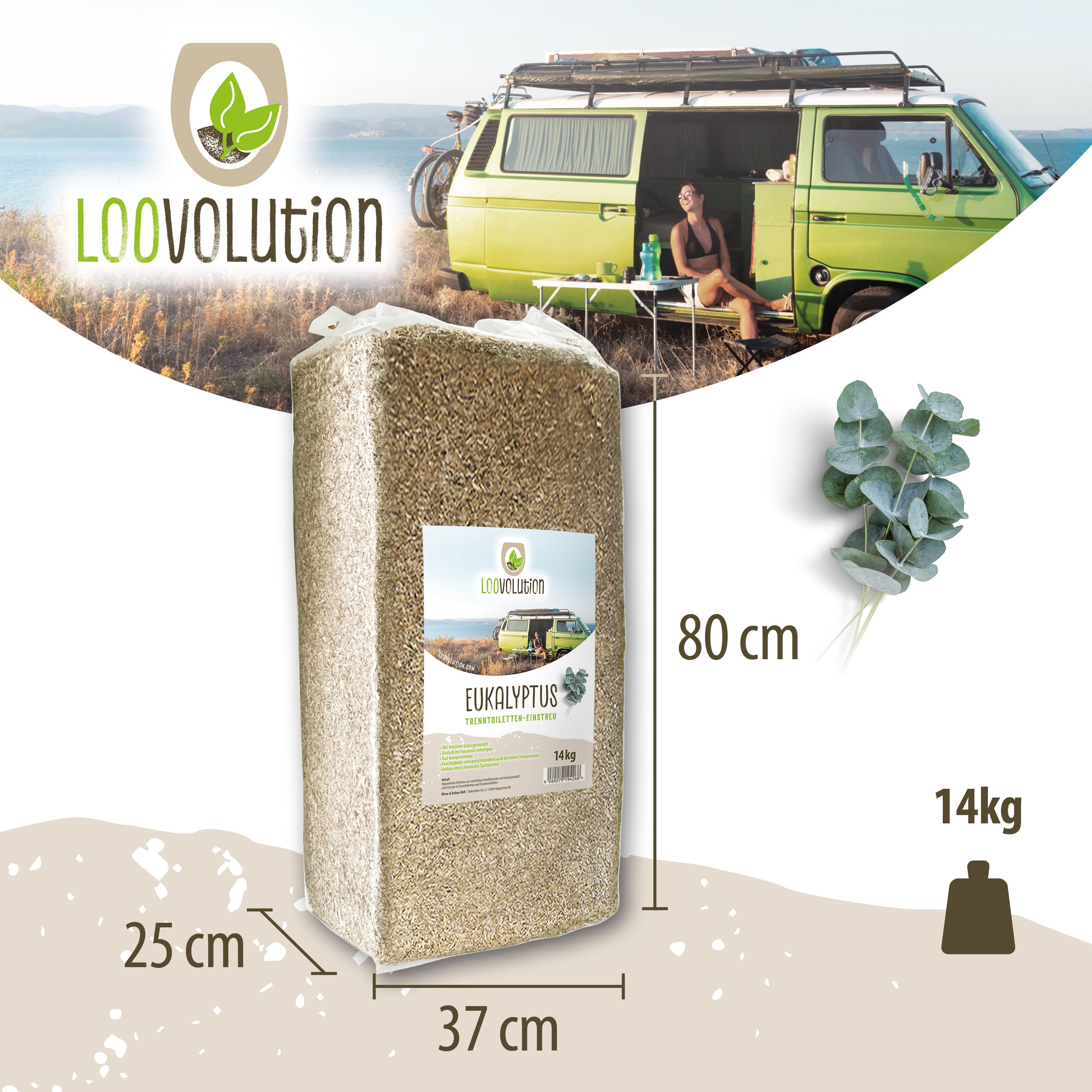 Loovolution - Einstreu für Trockentrenntoiletten mit Eukalyptusduft – 14 kg
