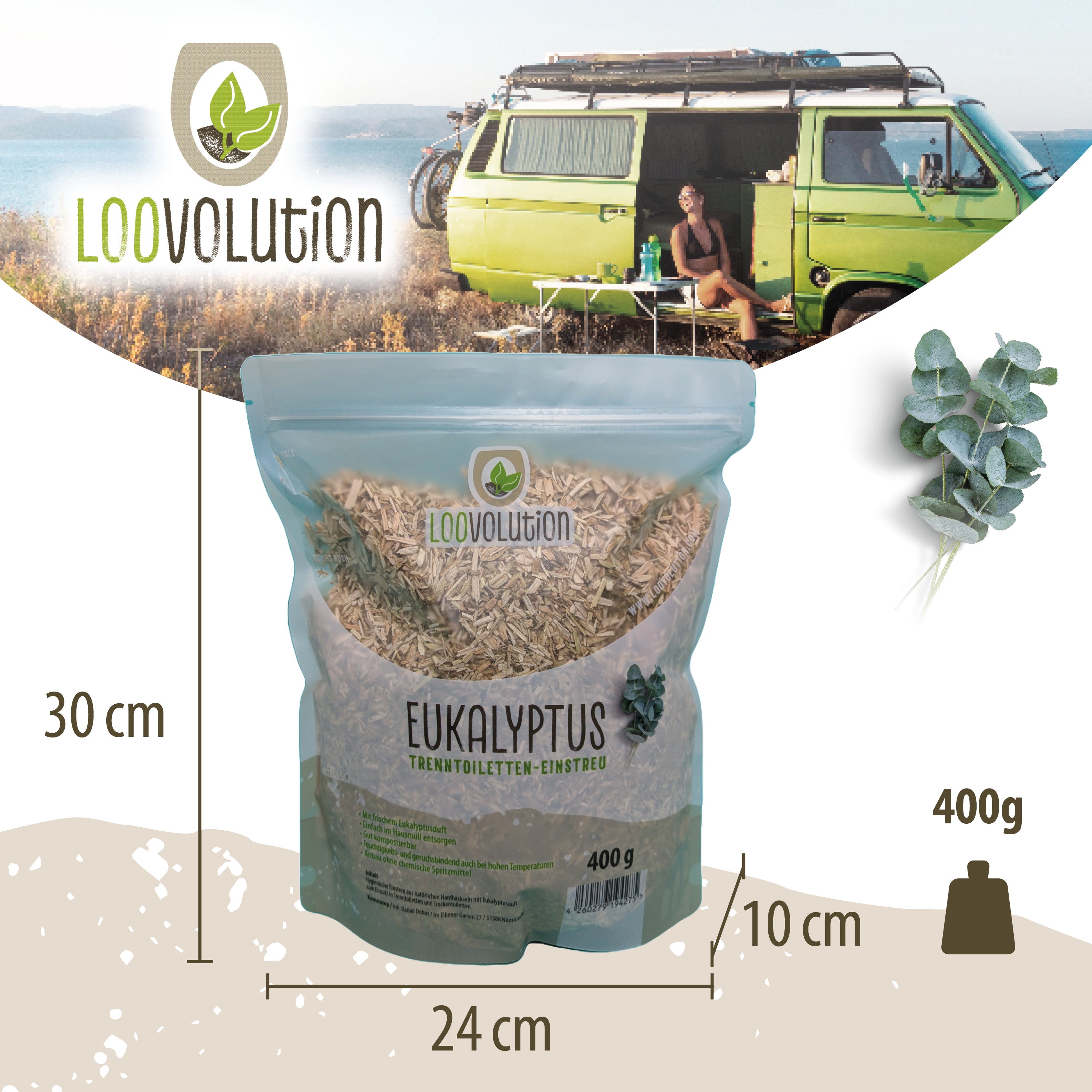 Loovolution - Einstreu für Trockentrenntoiletten mit Eukalyptusduft – 400 g