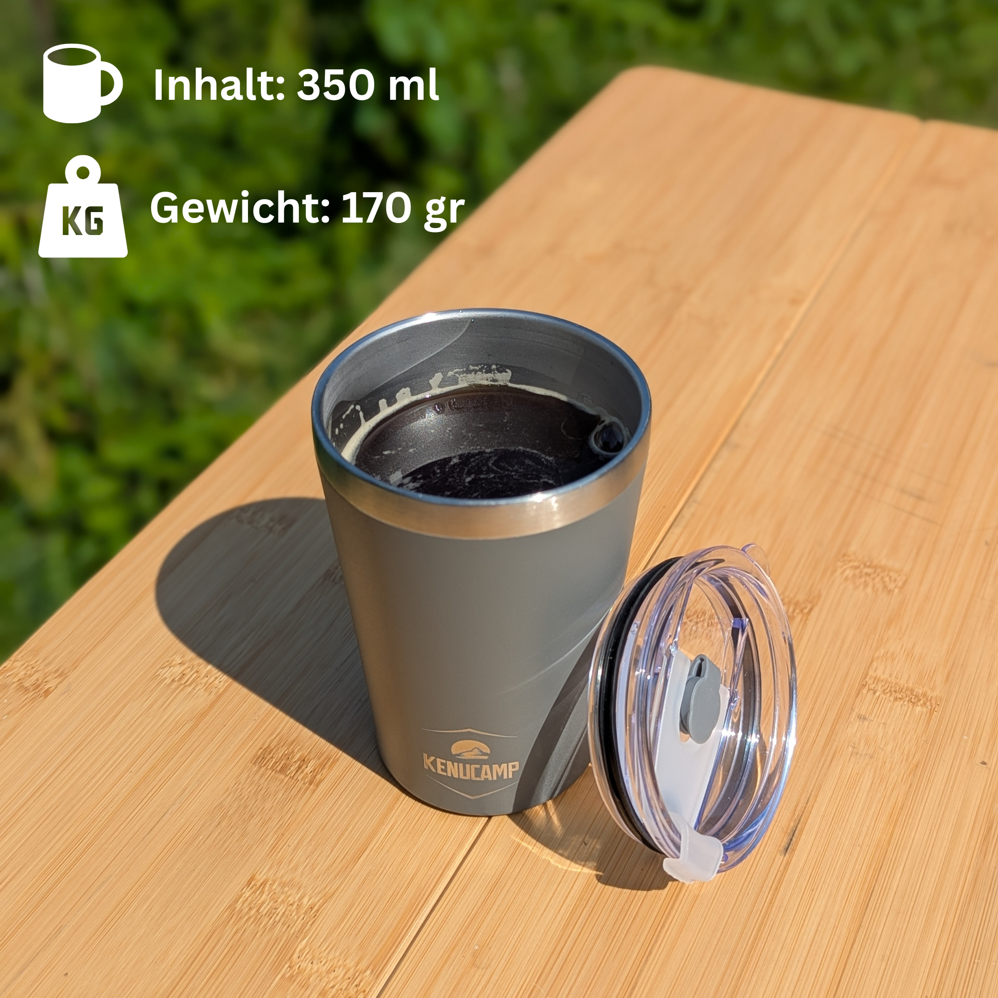 Kenucamp - Edelstahl-Kaffeebecher mit Deckel, Isolierend – 350 ml