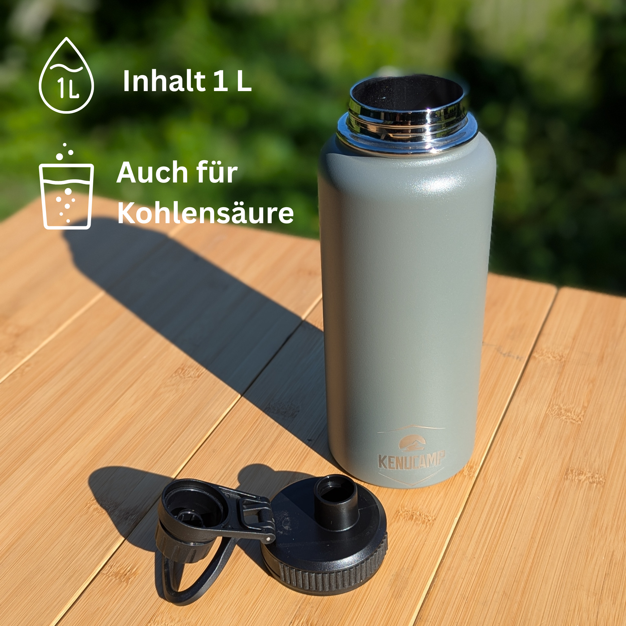 Kenucamp - Edelstahl-Trinkflasche, isolierend - 1000 ml