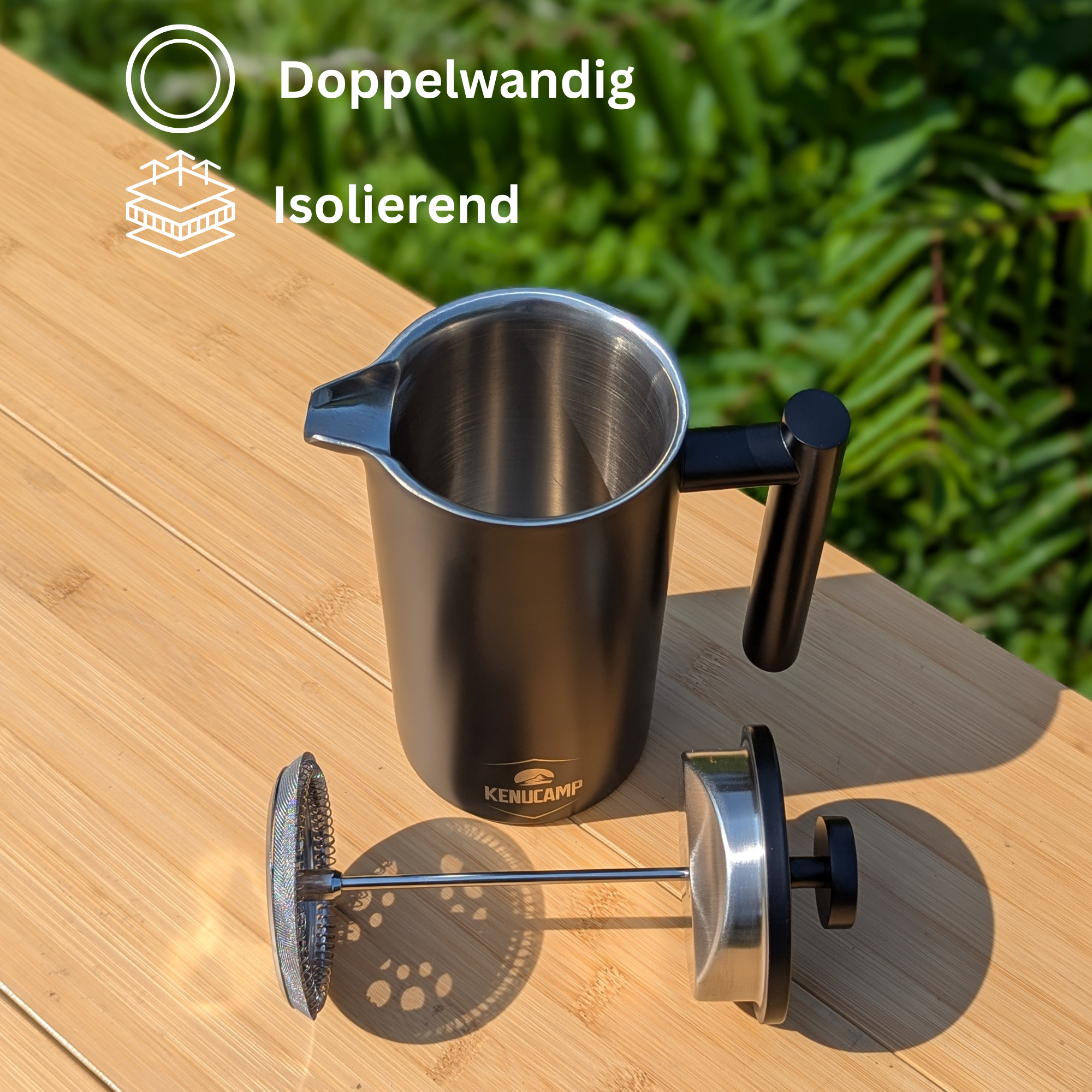 Kenucamp - French Press aus Edelstahl, Isolierend  - 800 ml