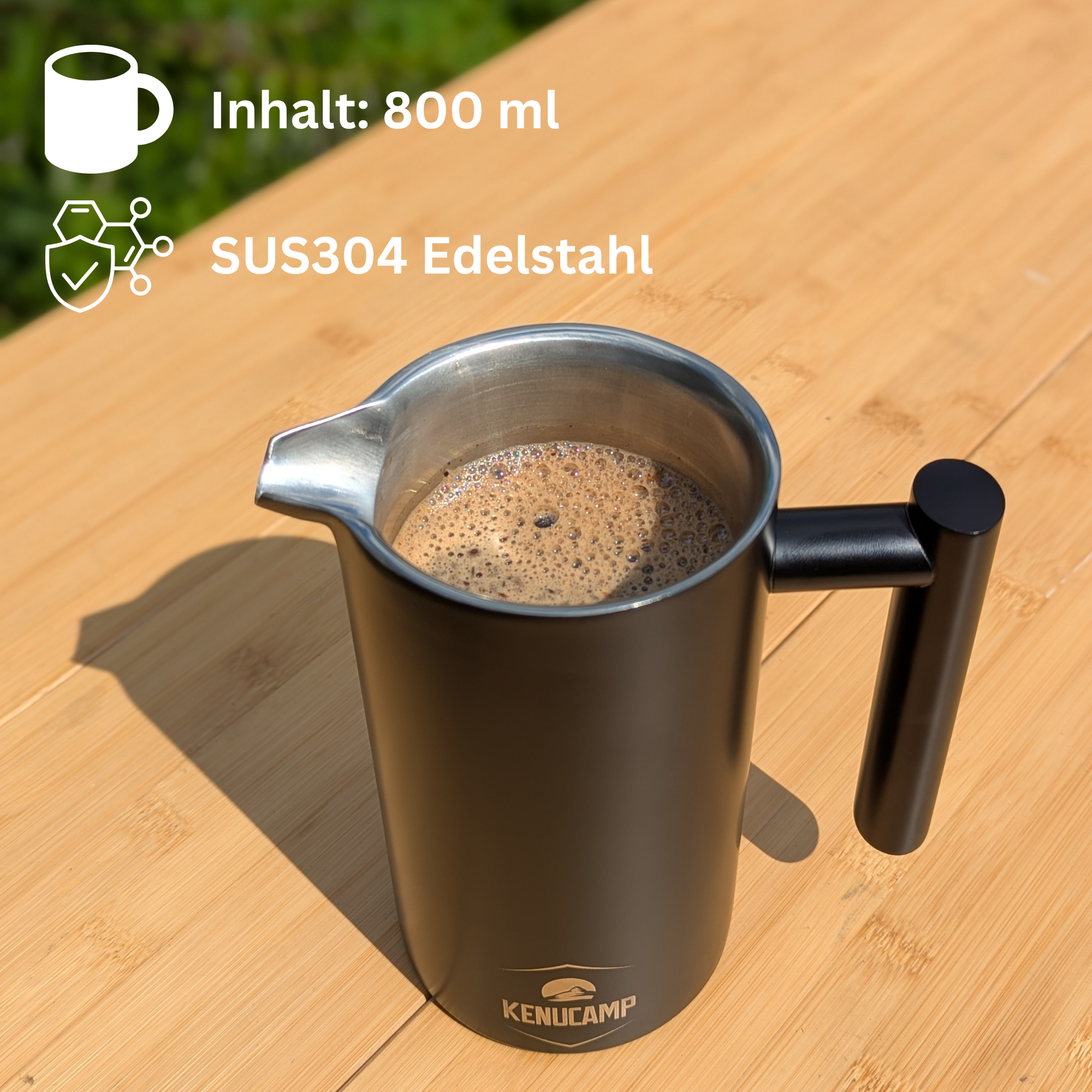 Kenucamp - French Press aus Edelstahl, Isolierend  - 800 ml
