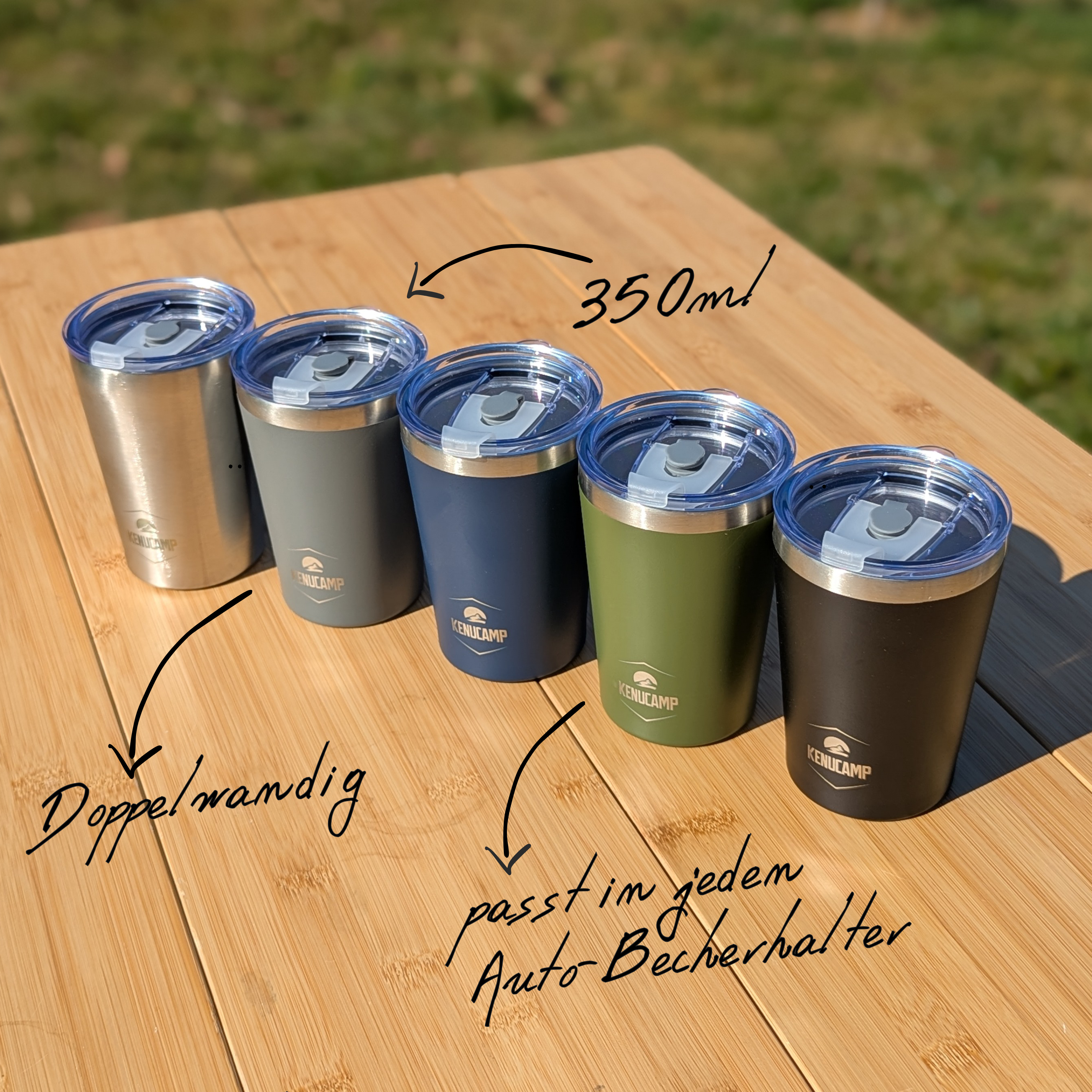 Kenucamp - Edelstahl-Kaffeebecher mit Deckel, Isolierend – 350 ml