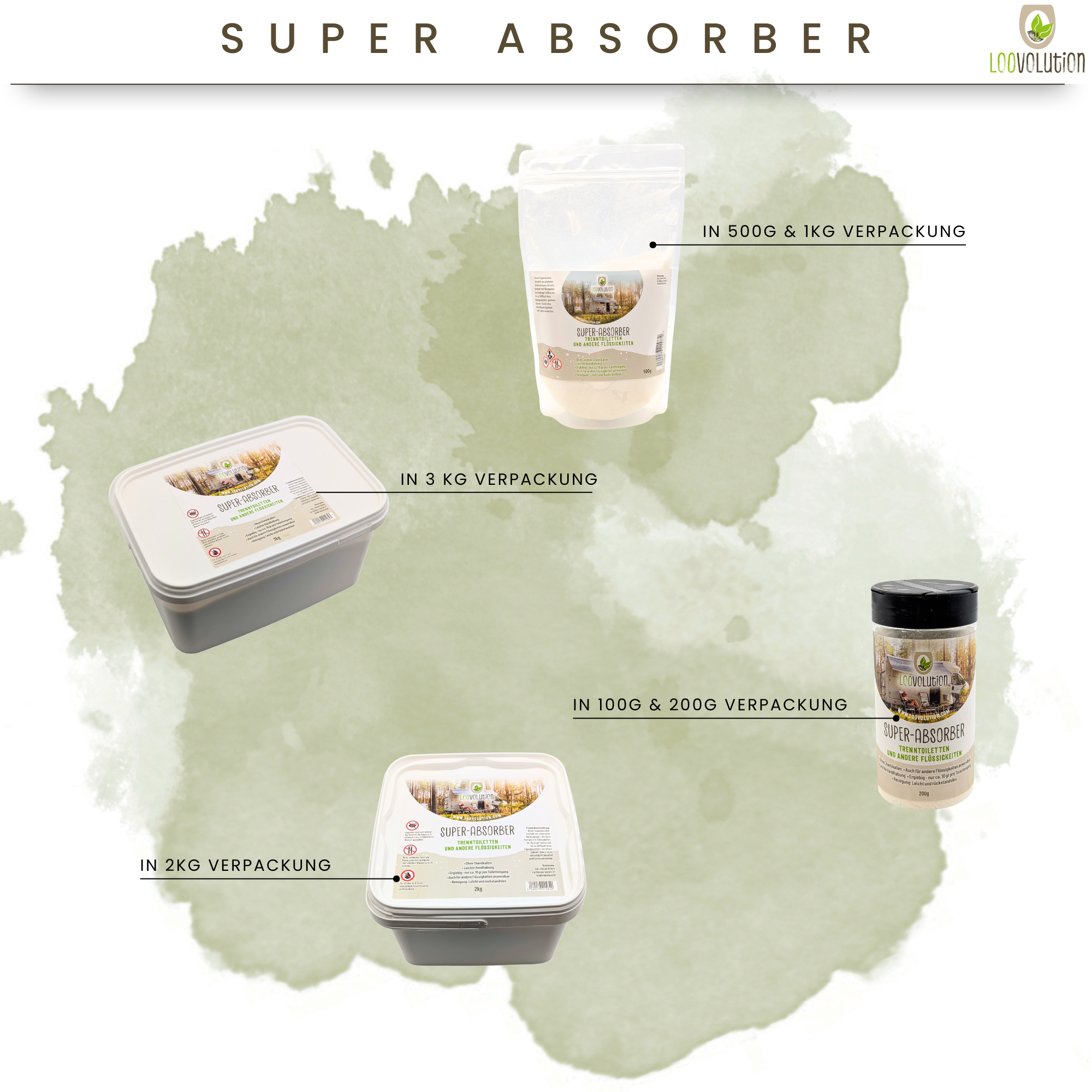 Loovolution - Superabsorber Granulat zum aufsaugen jeglicher Flüssigkeiten