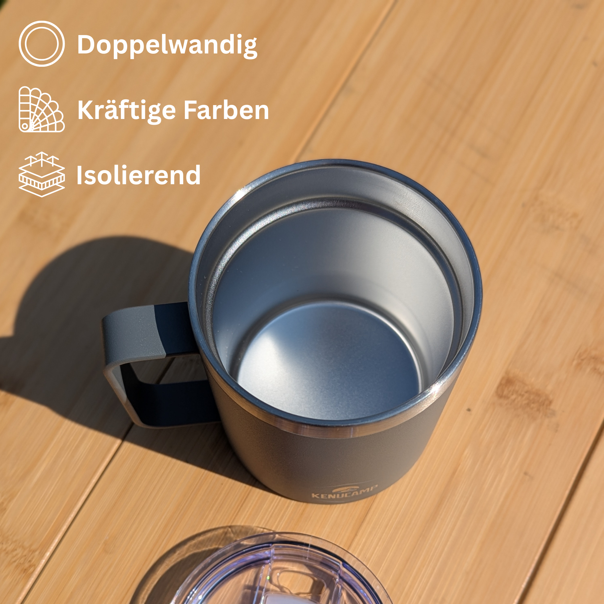 Kenucamp - Edelstahl Kaffeetasse mit Deckel, Isolierend - 350 ml