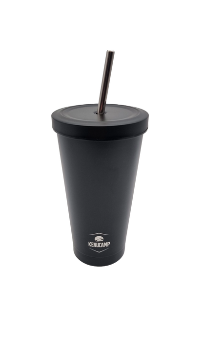 Kenucamp - Premium Edelstahl Thermobecher mit Deckel und Strohhalm – 500ml