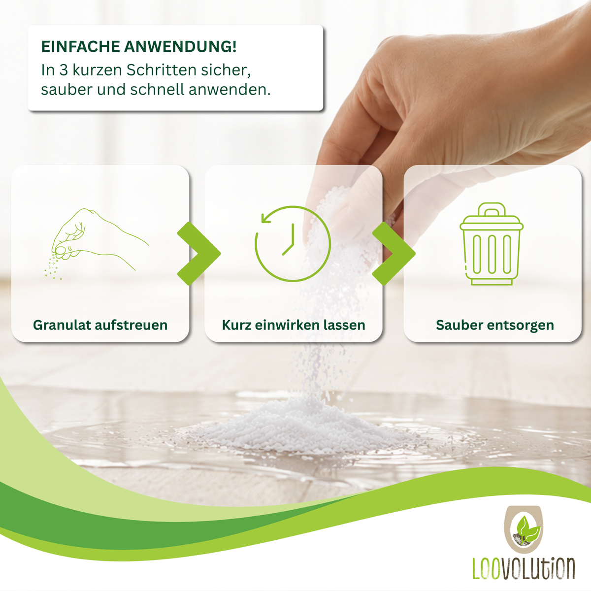 Loovolution® - Superabsorber Granulat zum aufsaugen jeglicher Flüssigkeiten